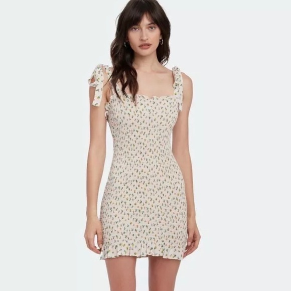 Free People Dresses & Skirts - Free People Ivory Combo Floral Mini Dress Smocked Design Size M